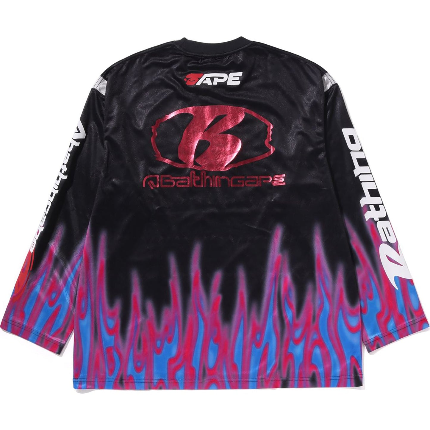 FLAME PATTERN MULTI LOGO RELAXED FIT FOOTBALL JERSEY MENS