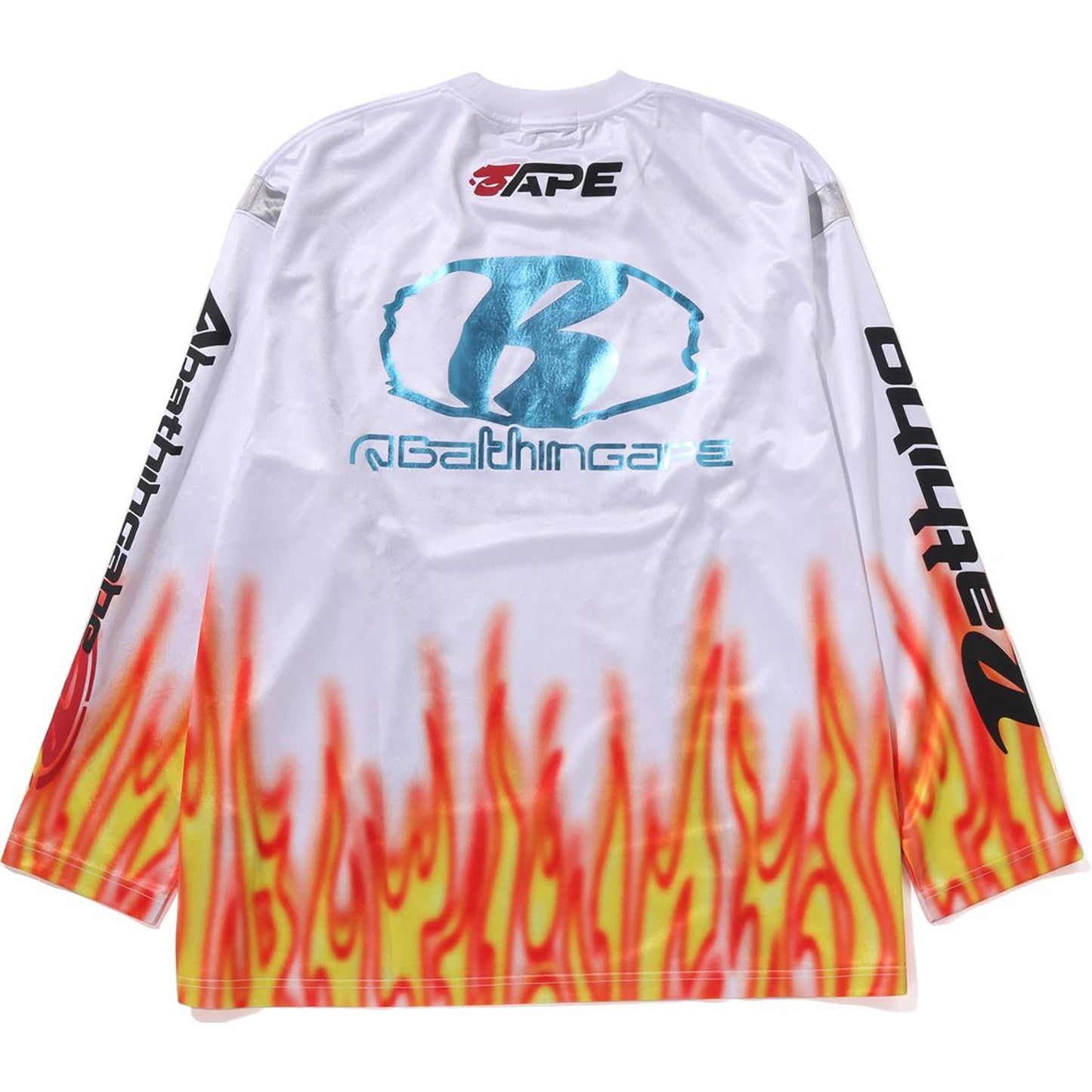 FLAME PATTERN MULTI LOGO RELAXED FIT FOOTBALL JERSEY MENS