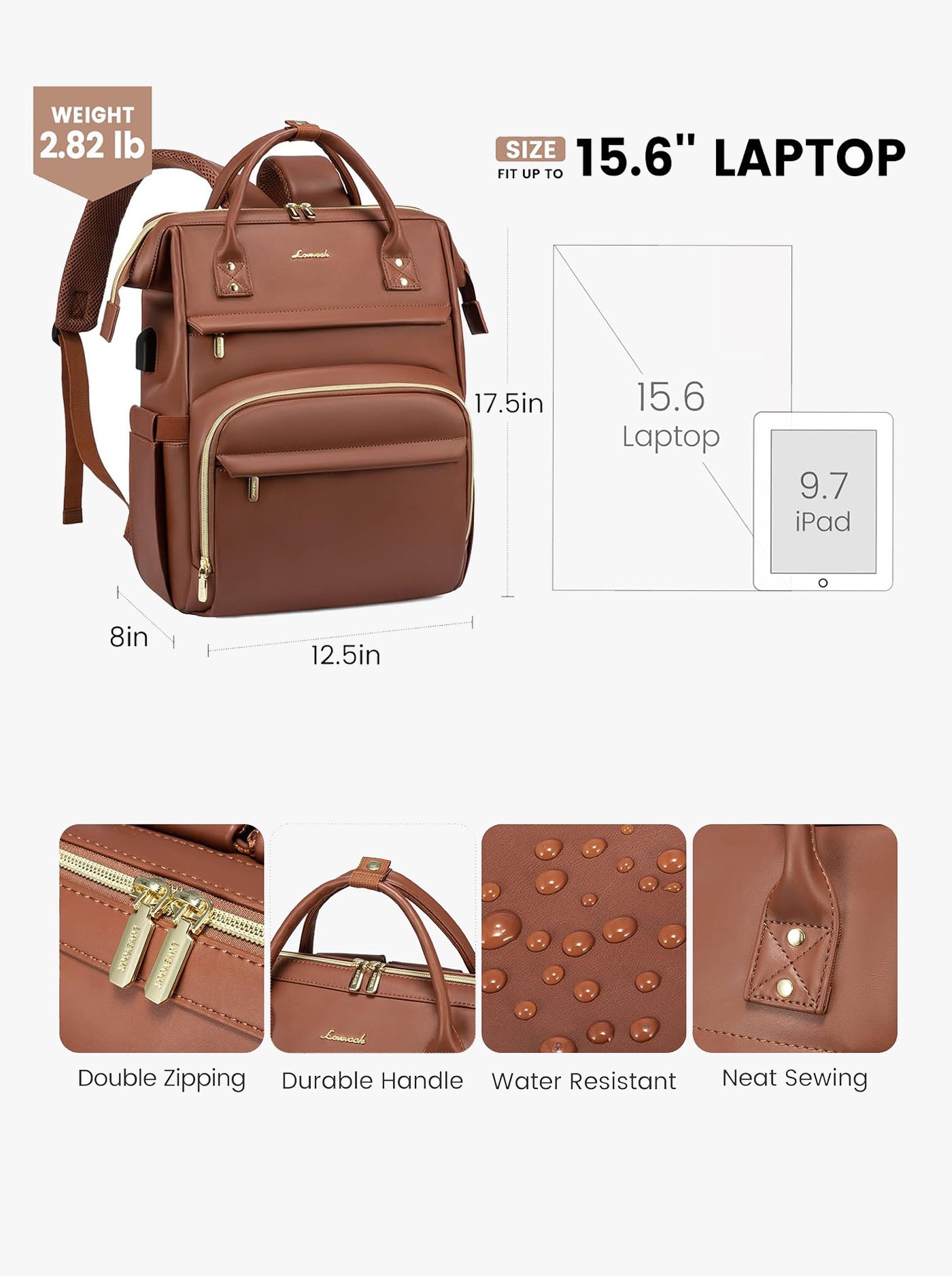 Leather Laptop Backpack, 15.6-18