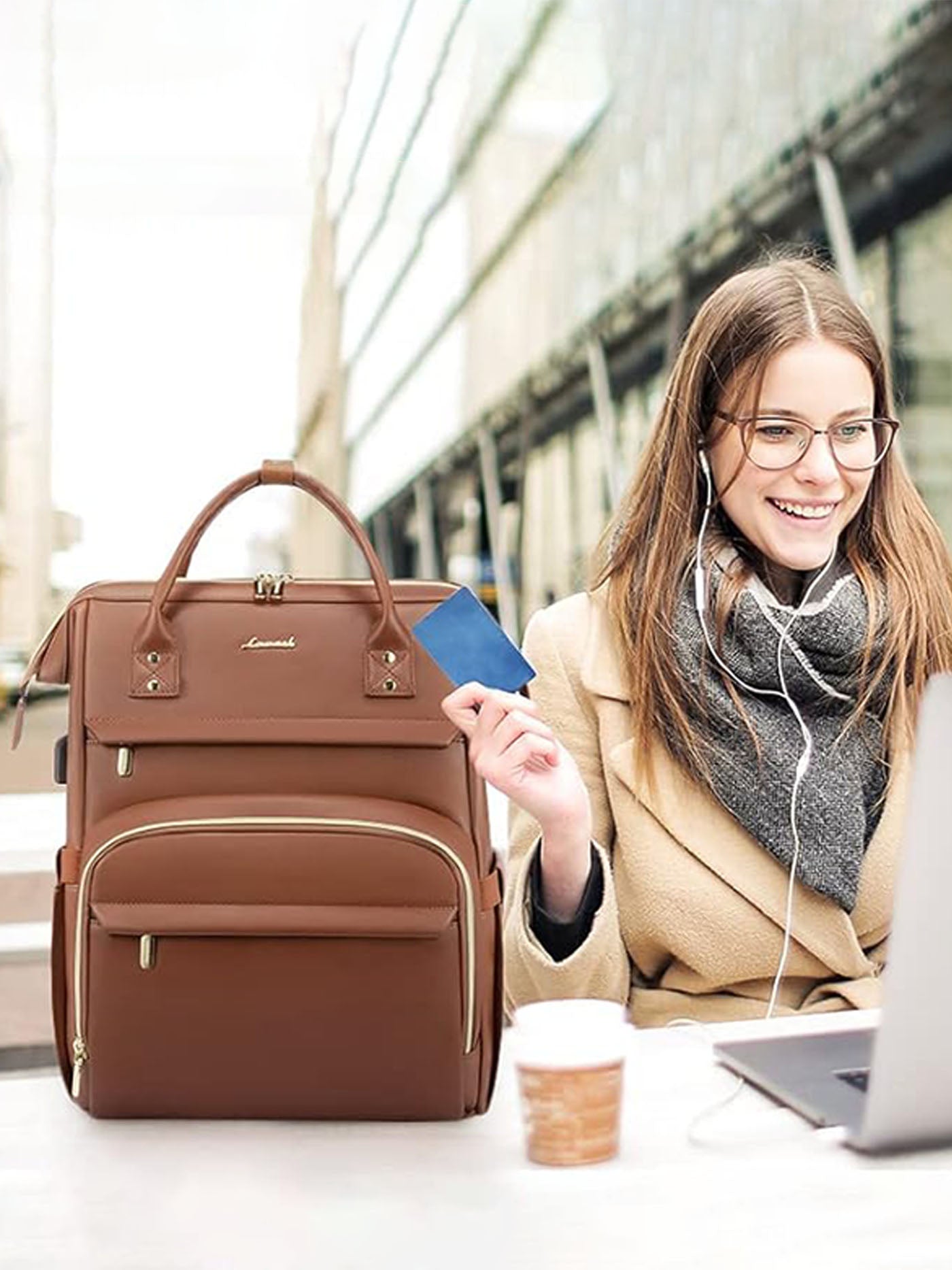 Leather Laptop Backpack, 15.6-18