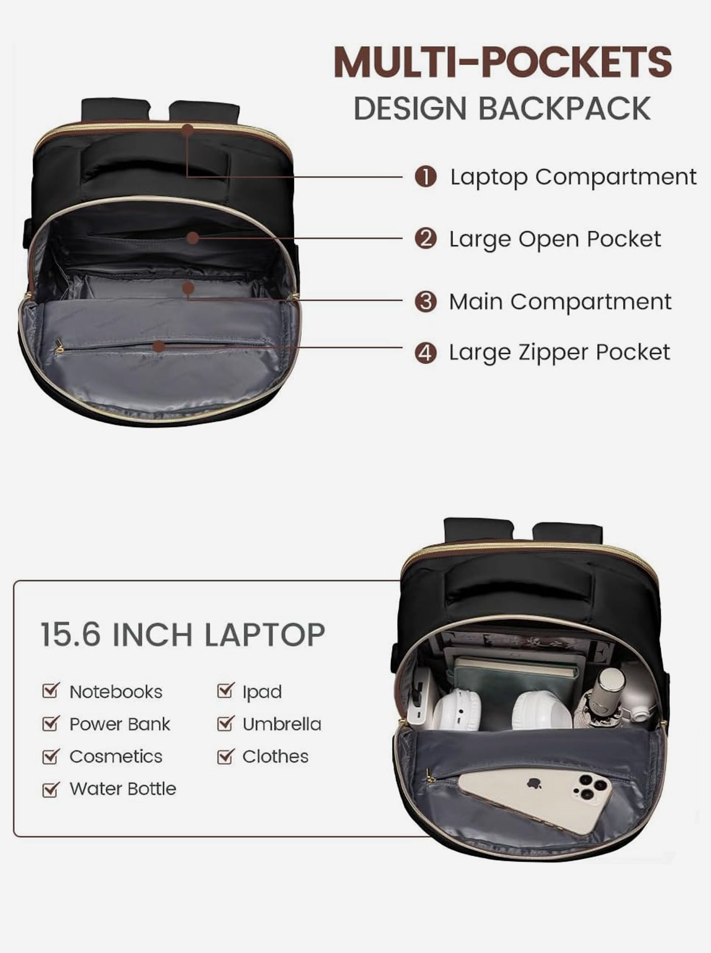 Rounded Corner Laptop Backpack, 15.6 17.3(US only)
