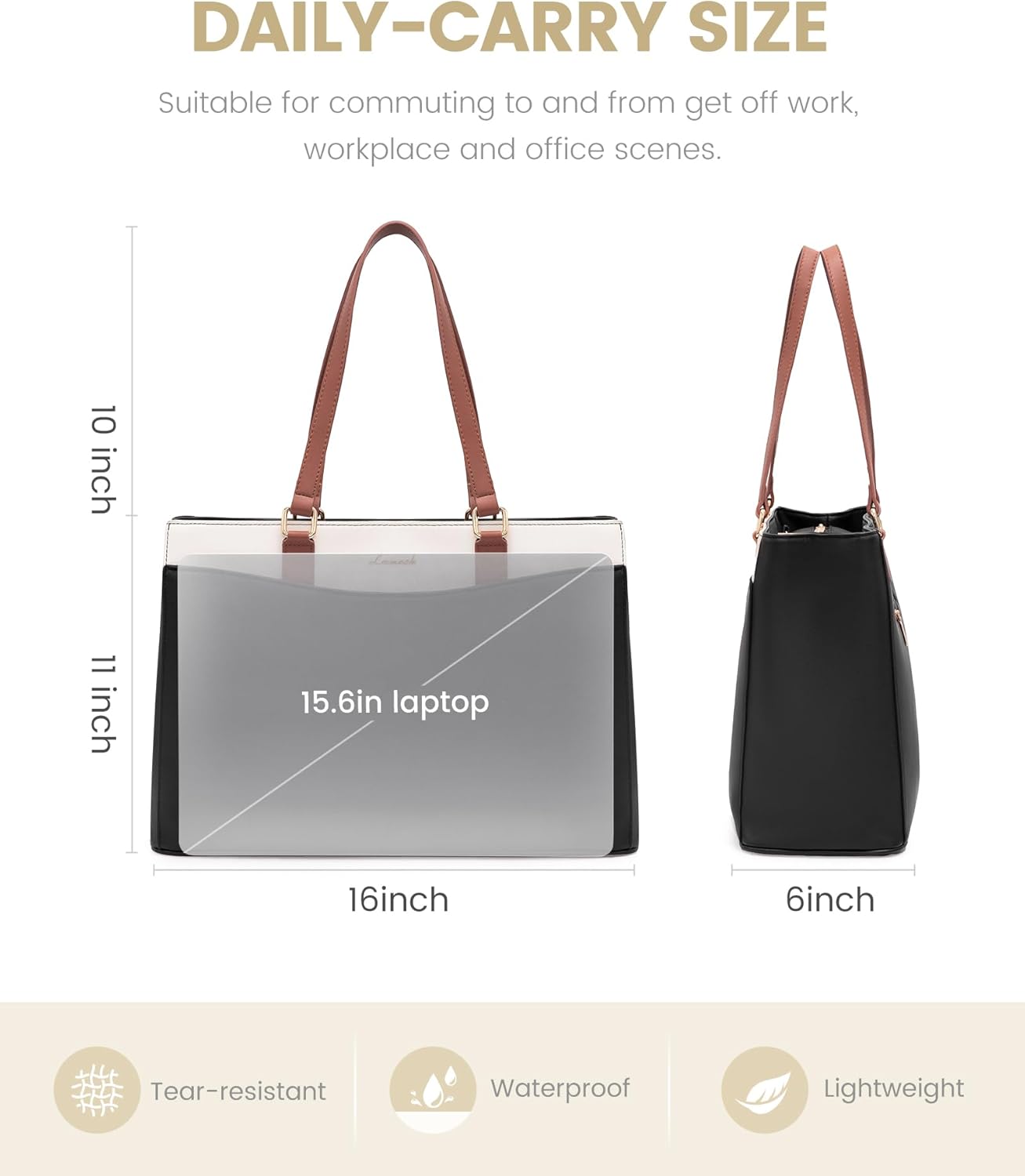 Leather Laptop Tote Bag, 15.6 17.3