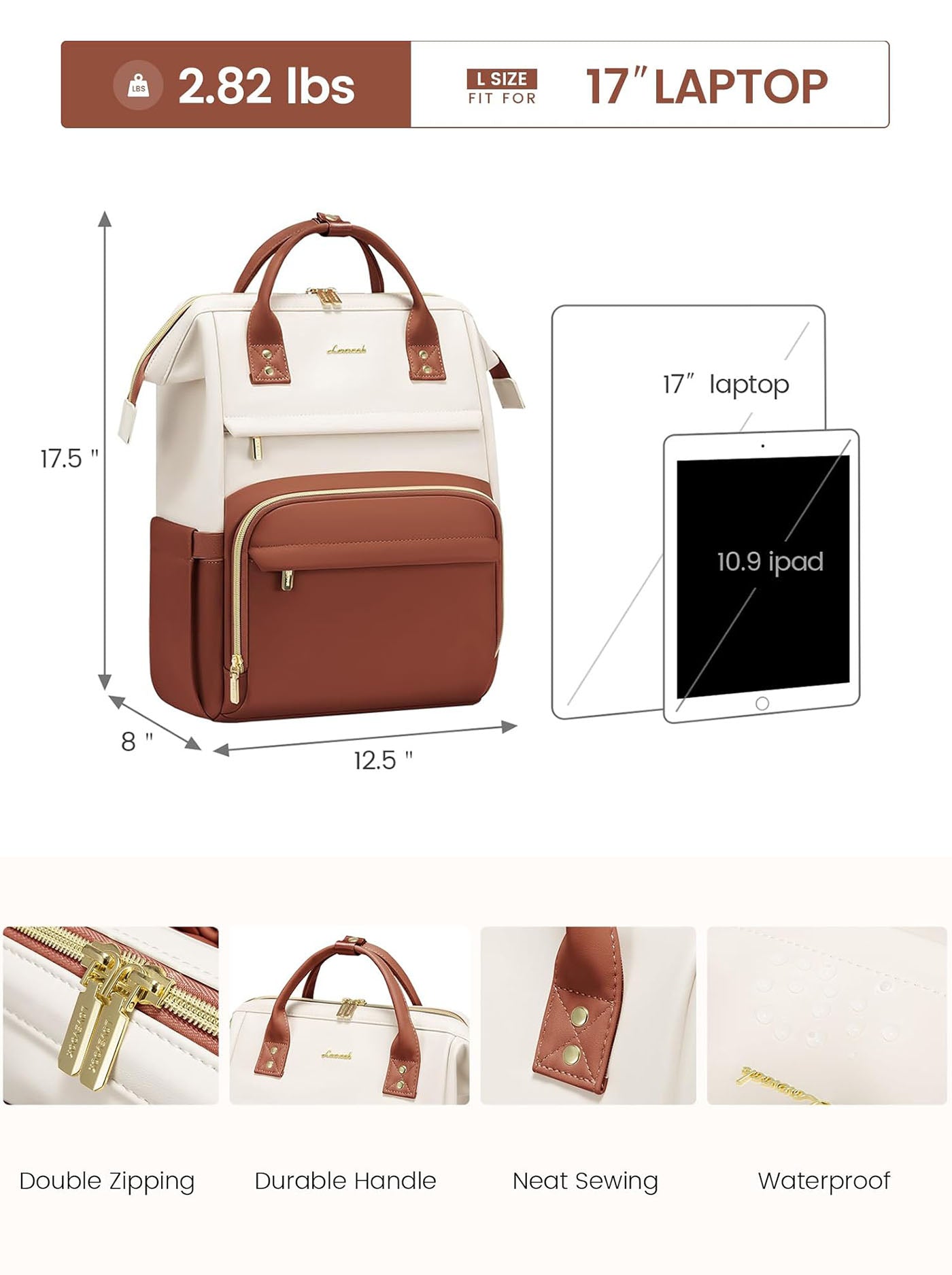 Leather Laptop Backpack, 15.6 17