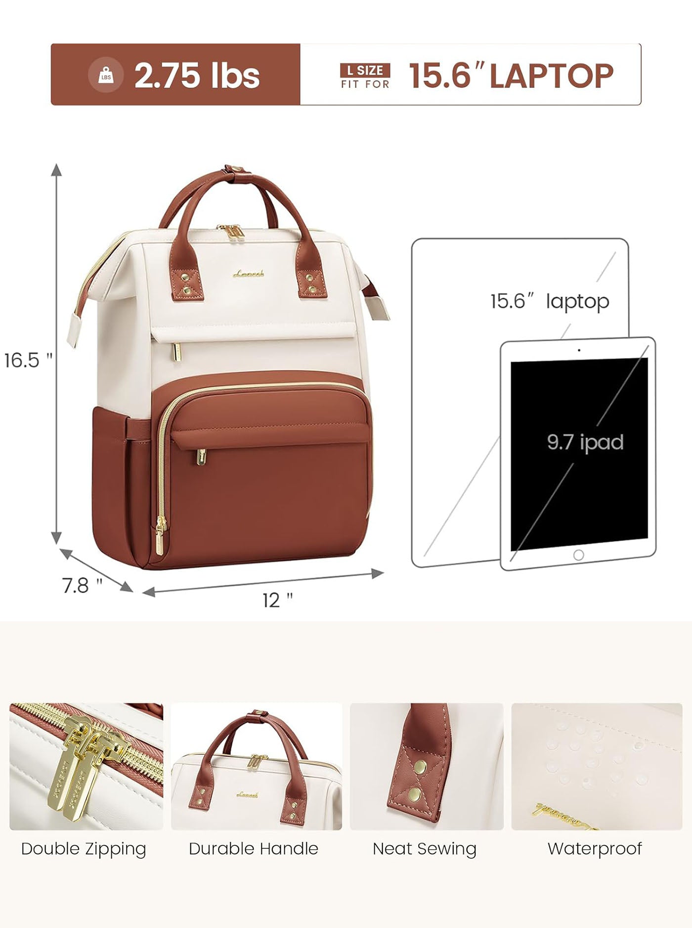 Leather Laptop Backpack, 15.6 17