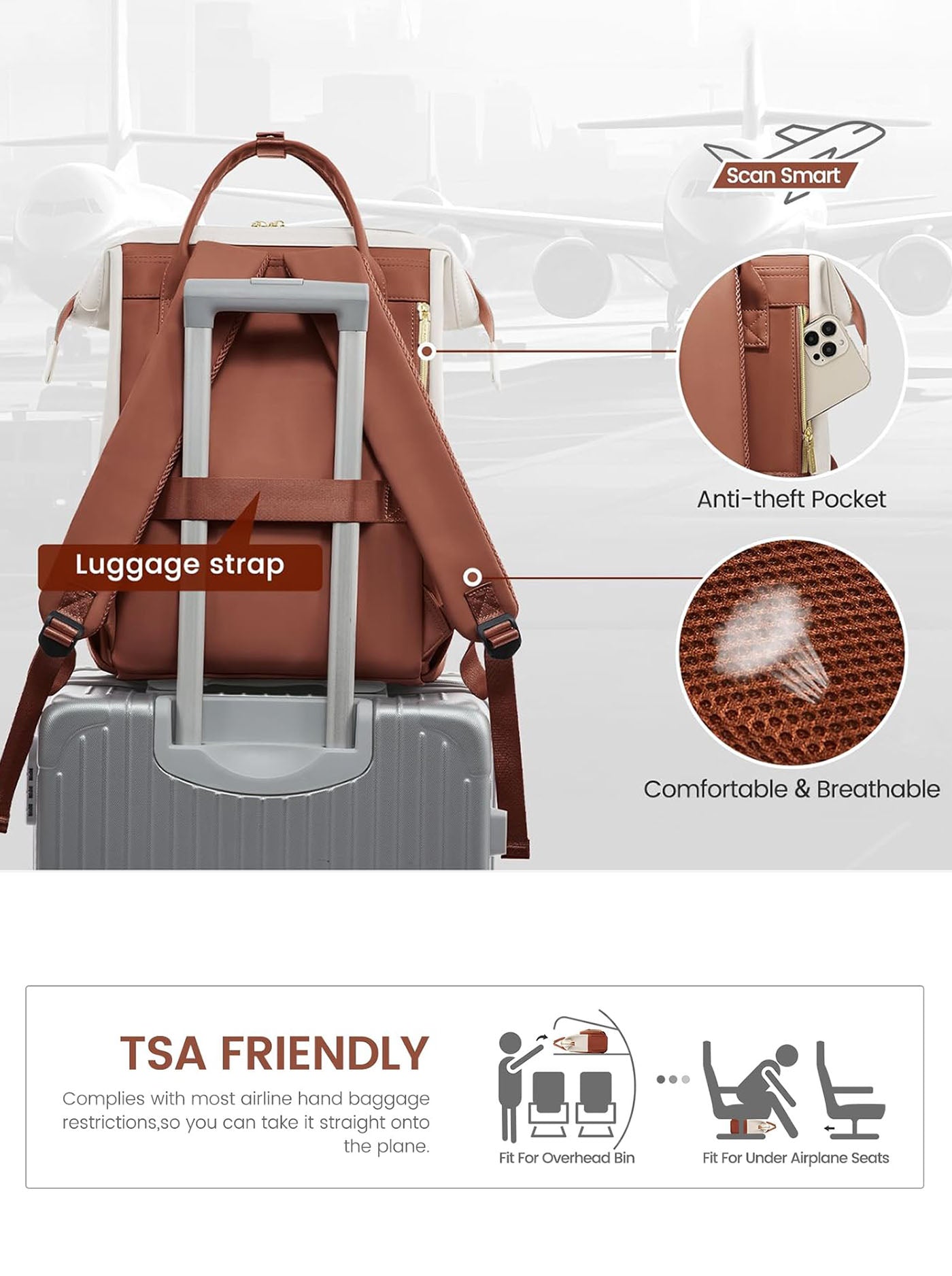 Leather Laptop Backpack, 15.6 17