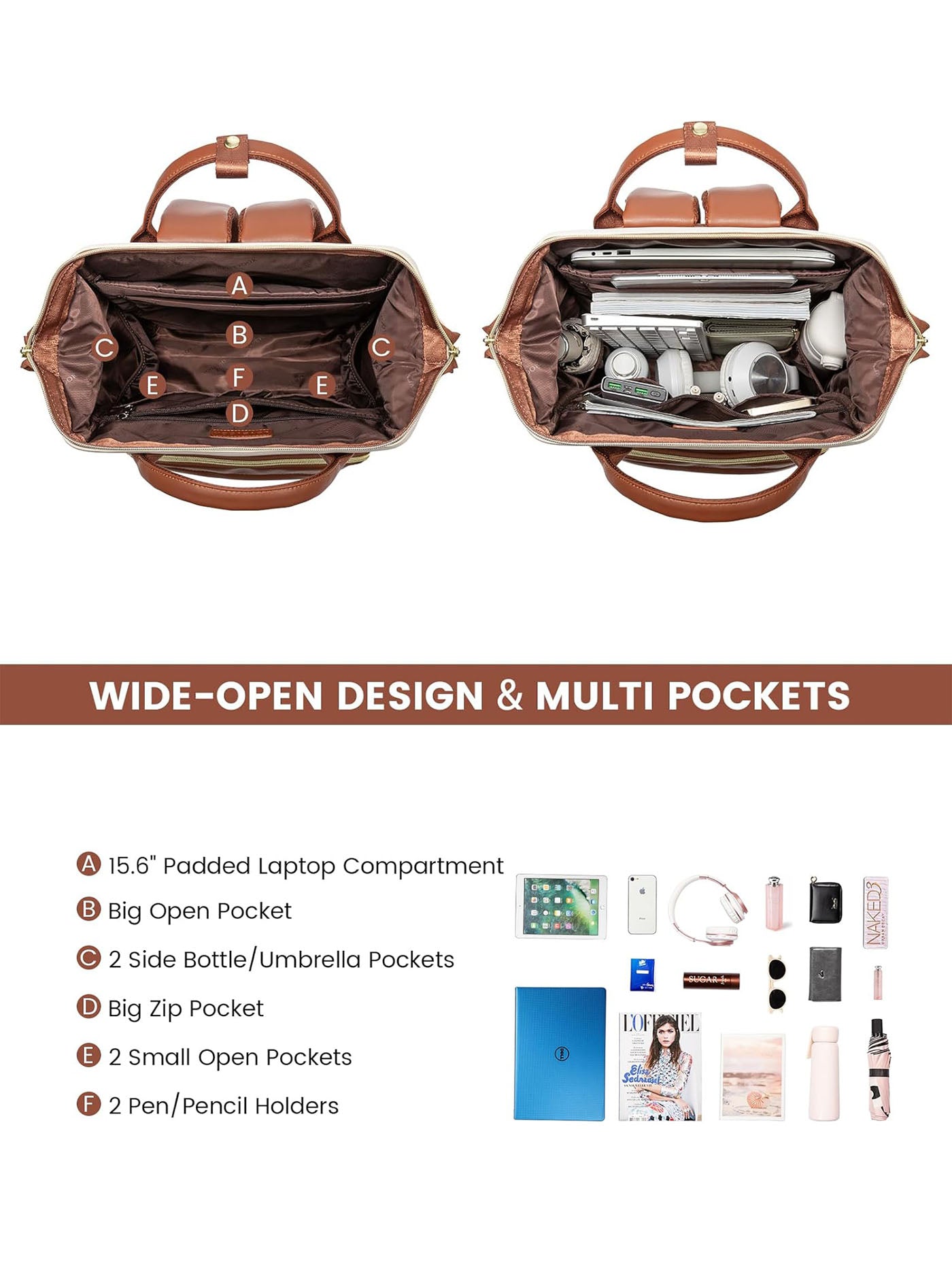 Leather Laptop Backpack, 15.6 17