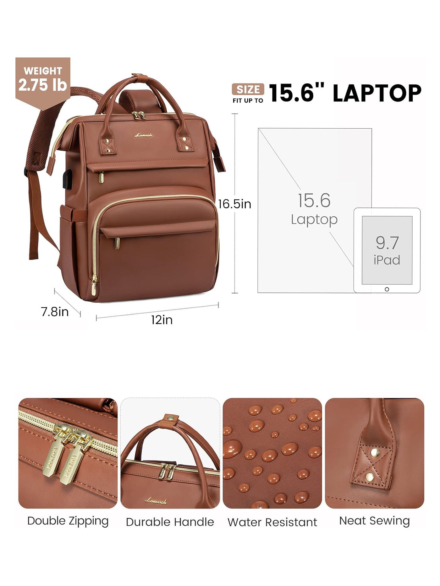 Leather Laptop Backpack, 15.6-18