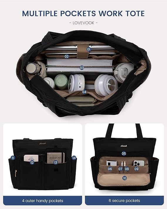 Multiple Pocket Laptop Tote Bag, 15.6