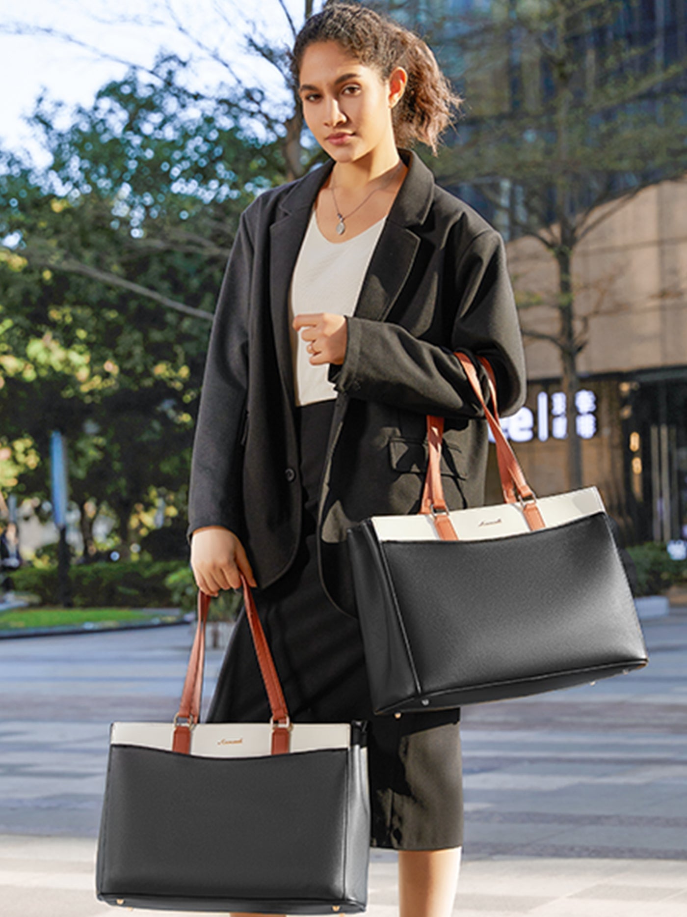 Leather Laptop Tote Bag, 15.6 17.3