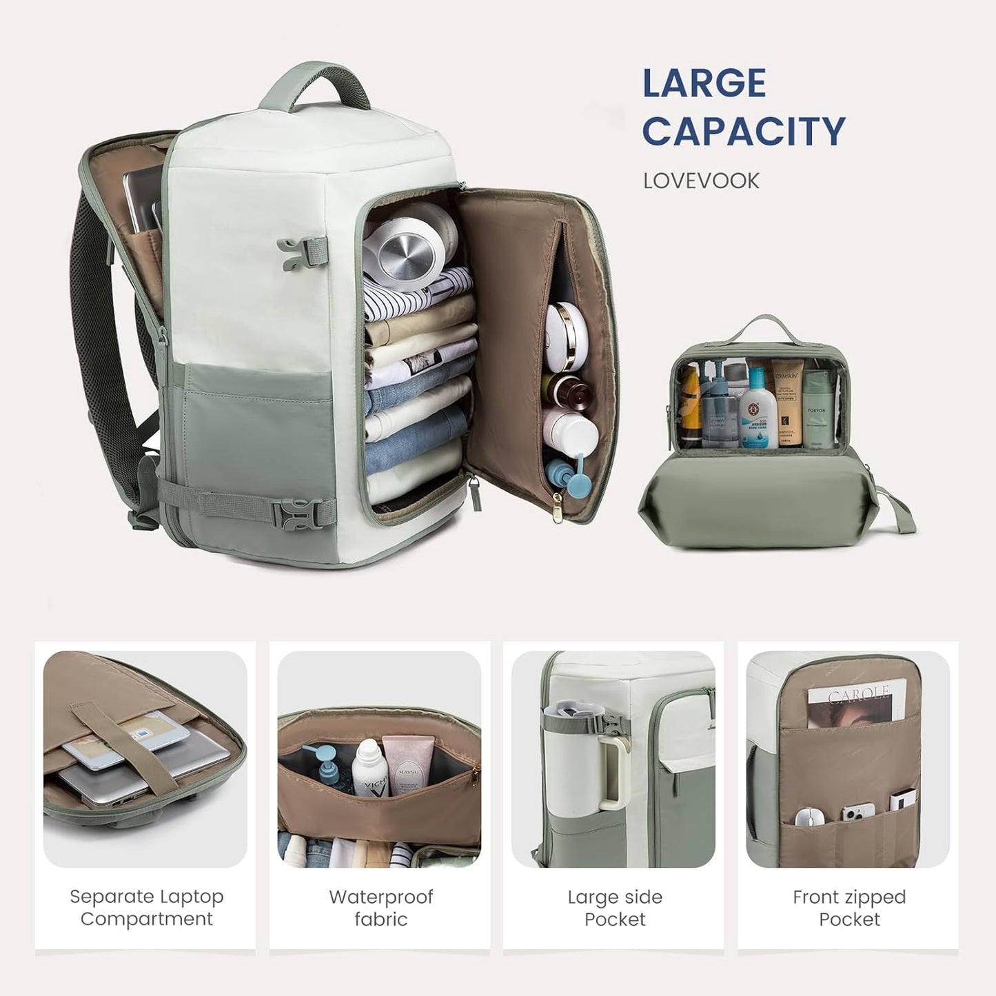3Pcs Rucksack Travel Backpack, 40L 50L