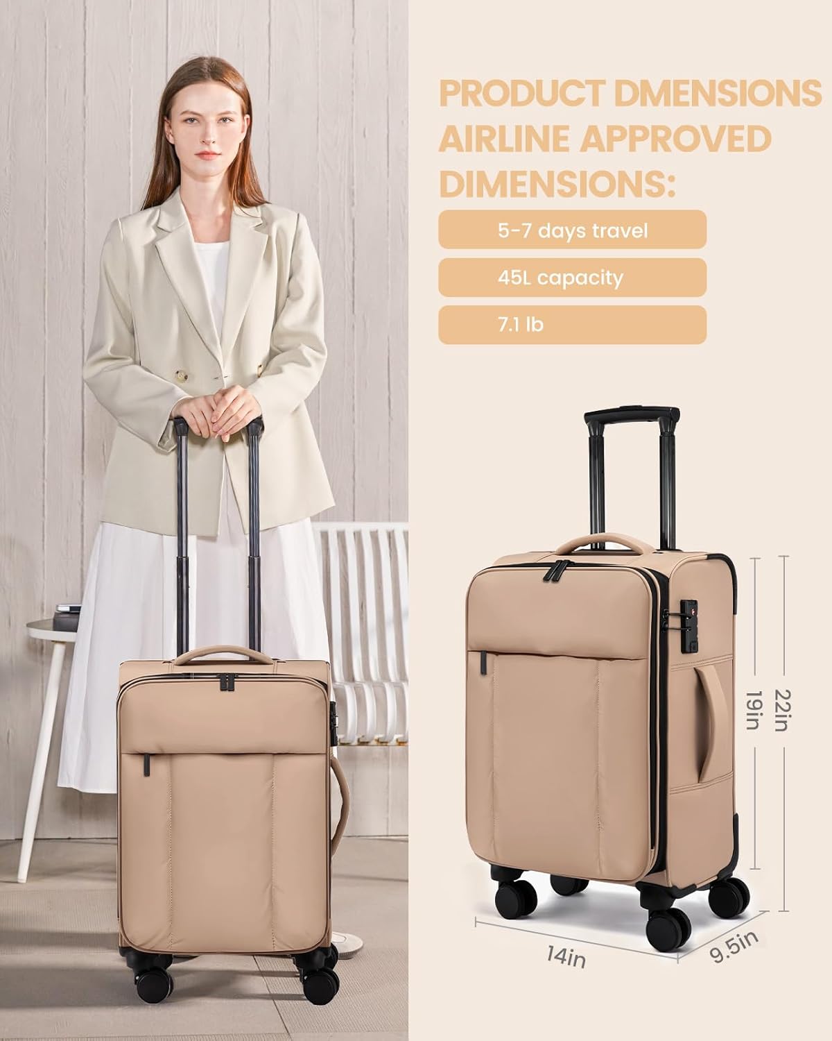 Spinner Carry On Luggage, 22(US ONLY)