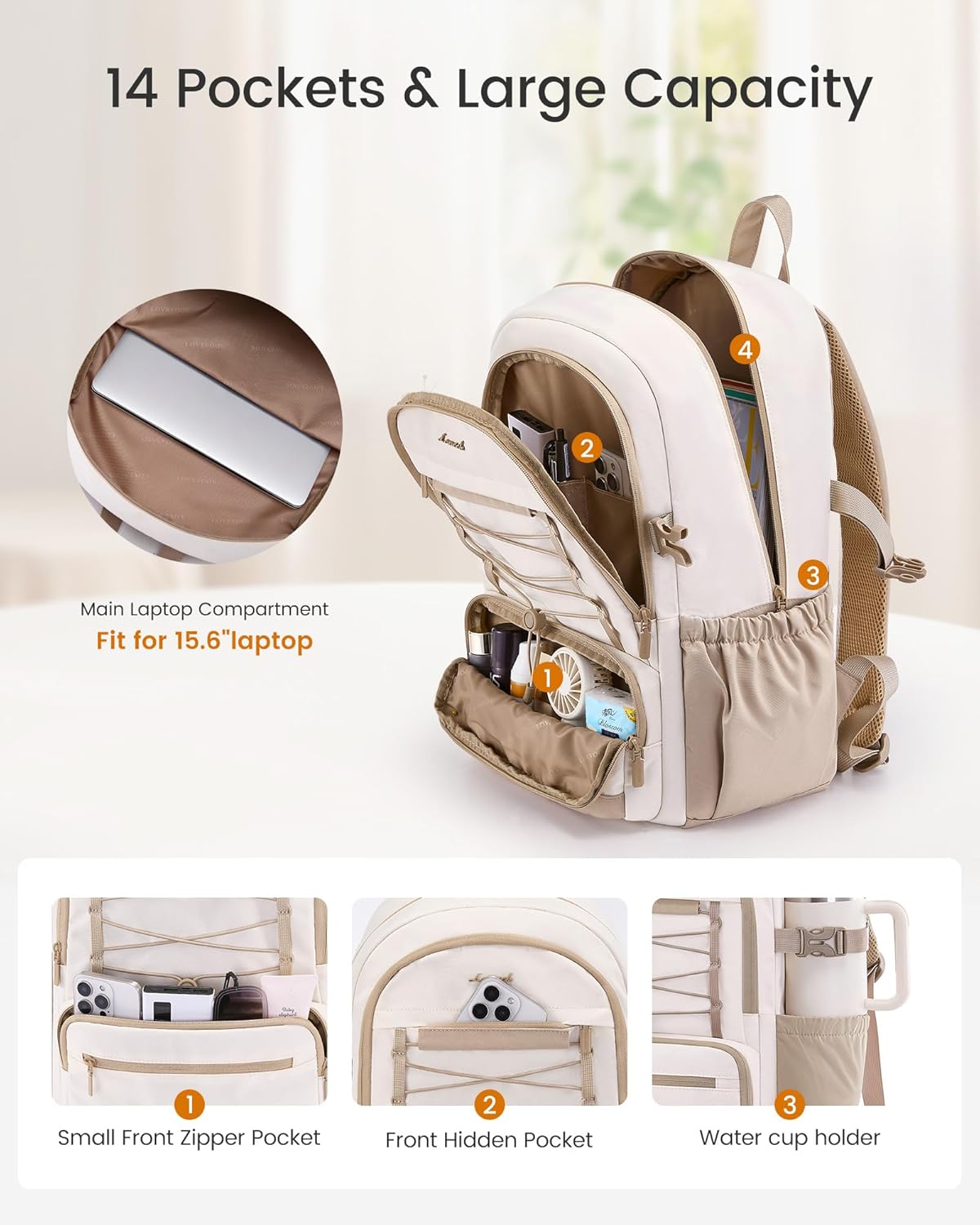 Large Capacity School Backpack, 15.6 17.3, 4400
