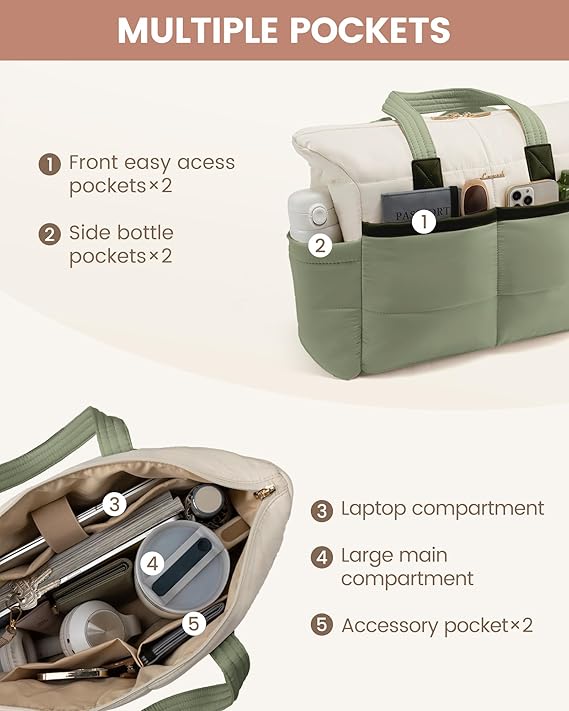 Multi-pocket Puffer Tote Bag, 15.6 17.3 (Only available in the US)