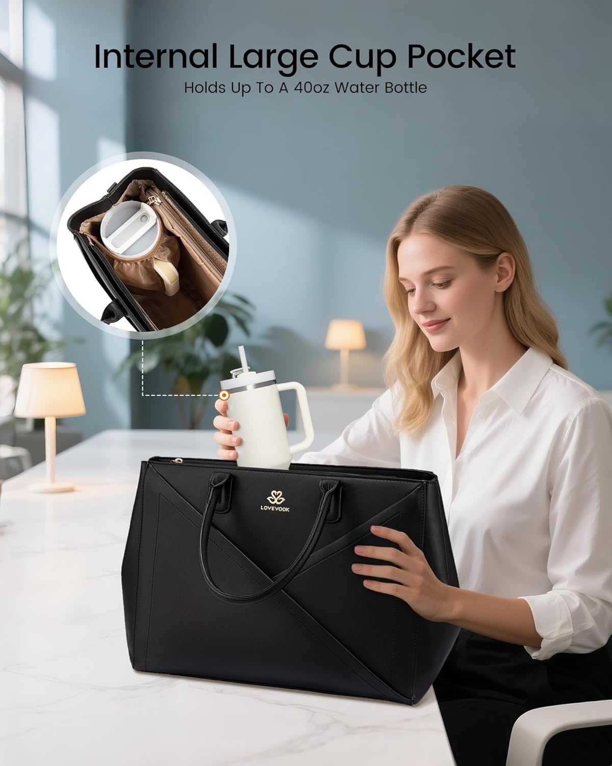 PU Leather Work Bag, 15.6 17.3