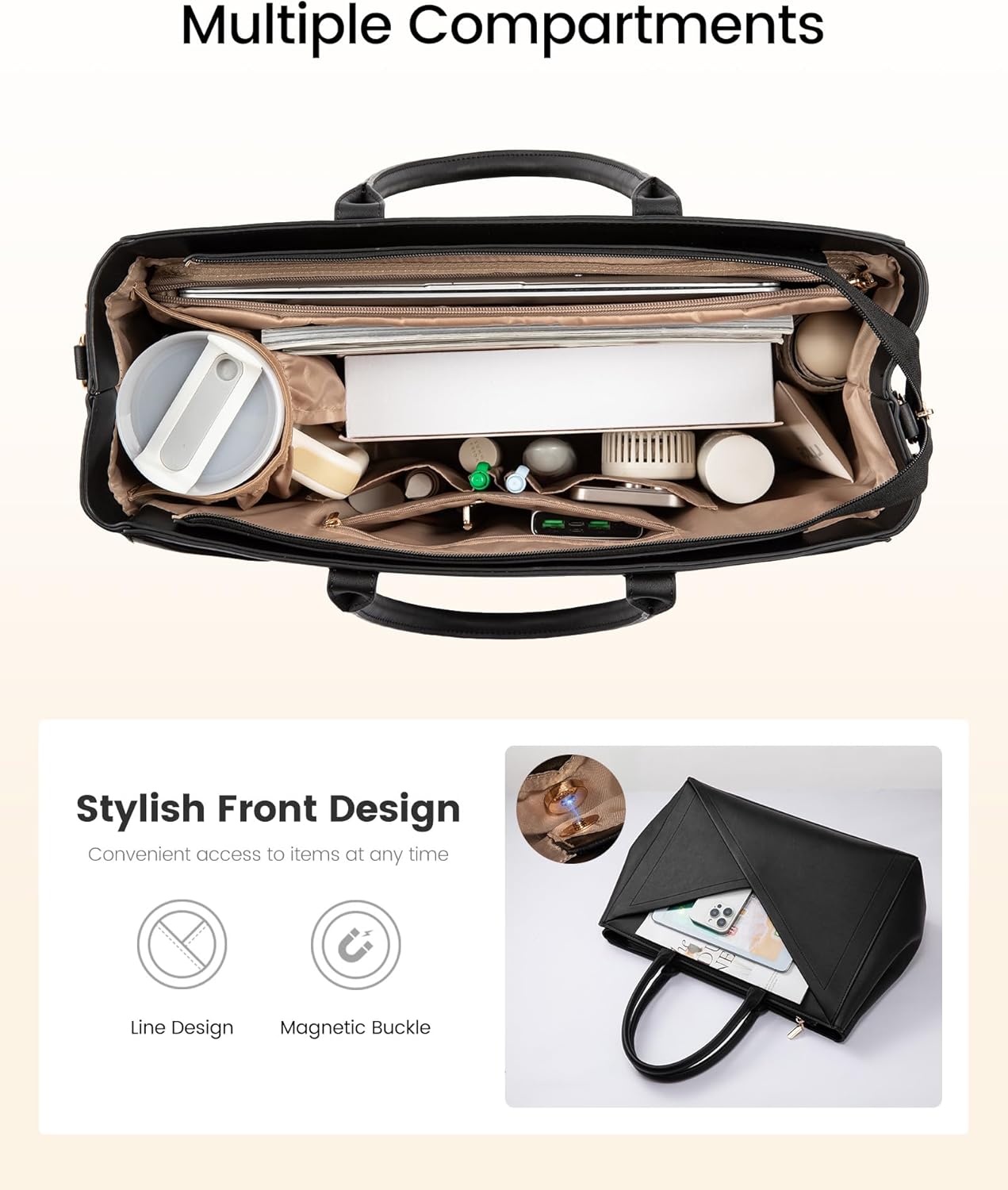 PU Leather Work Bag, 15.6 17.3