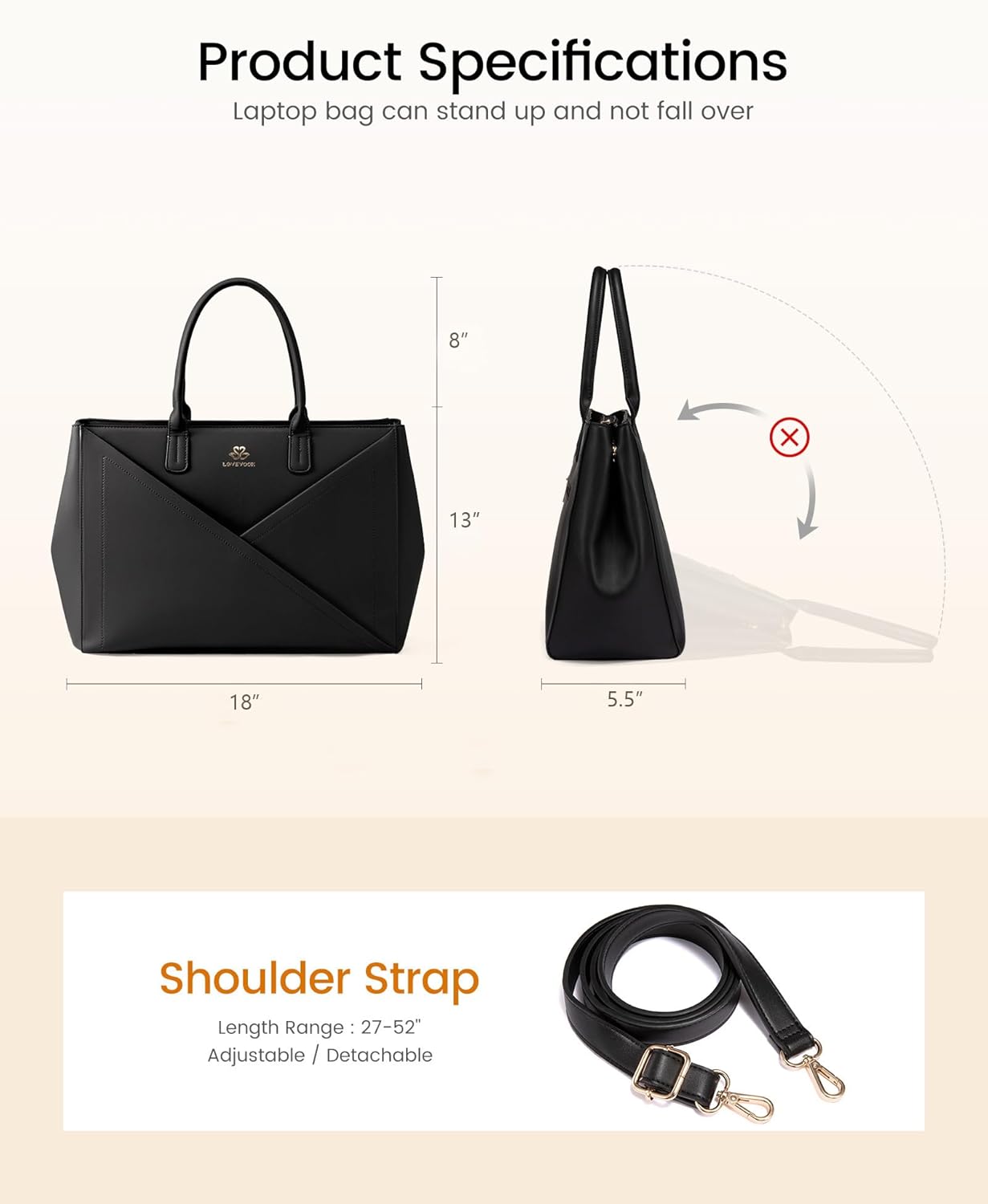 PU Leather Work Bag, 15.6 17.3