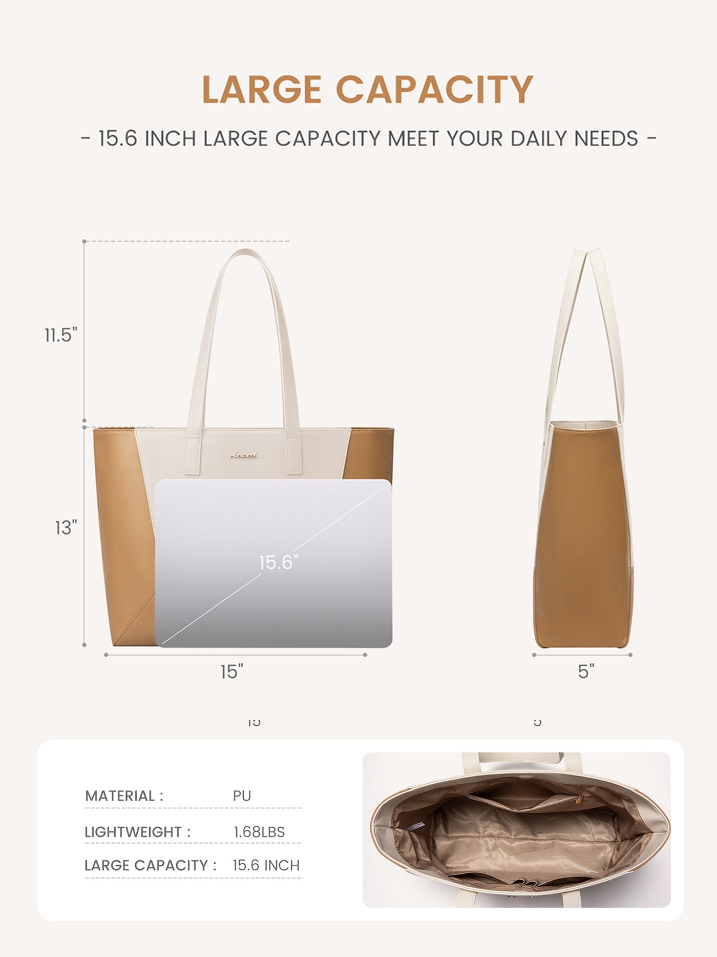 Vegan Leather Tote Bag for Women, 15.6(Only available in the US)