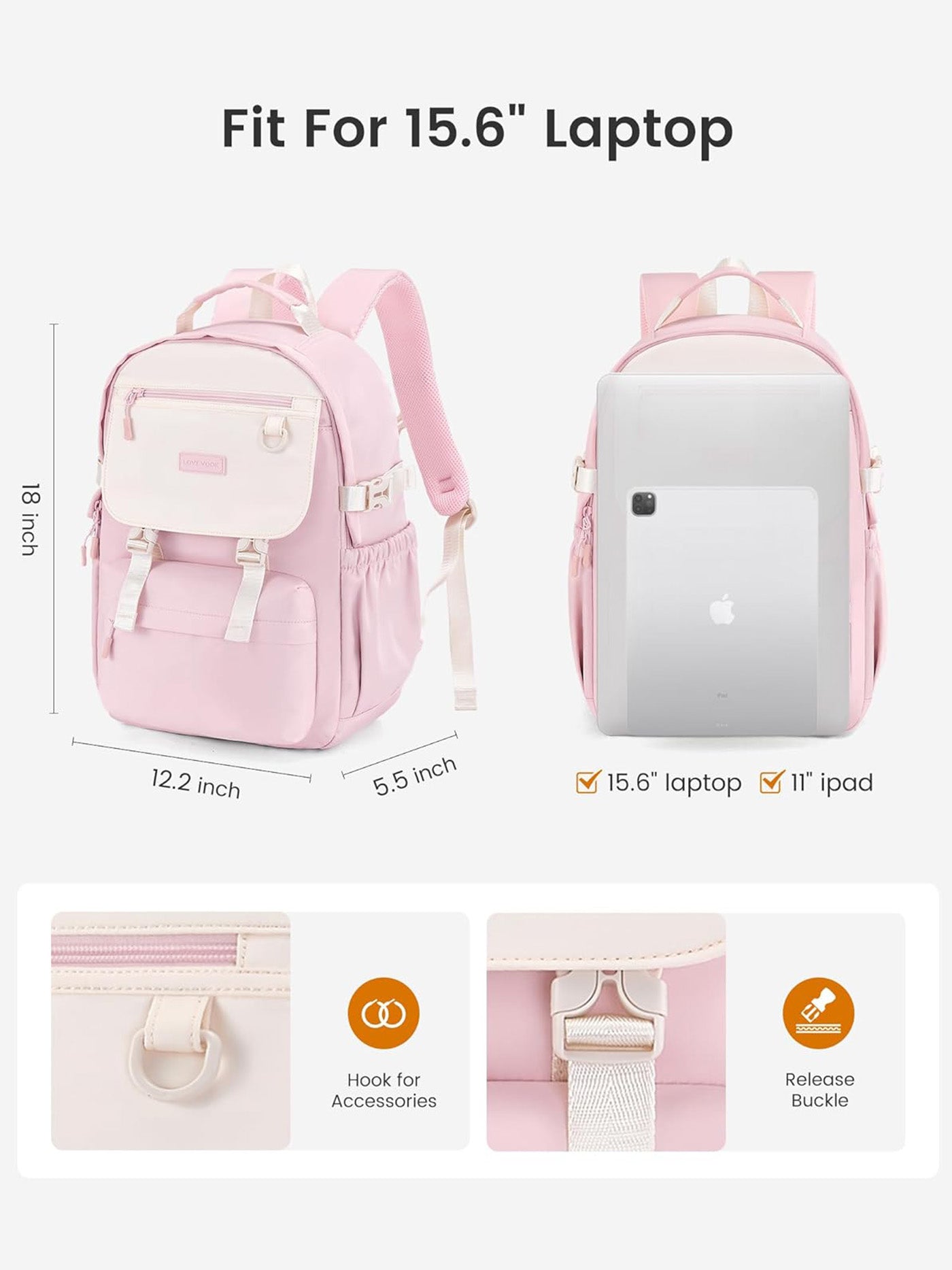 School Backpack for Girls, 15.6 17.3