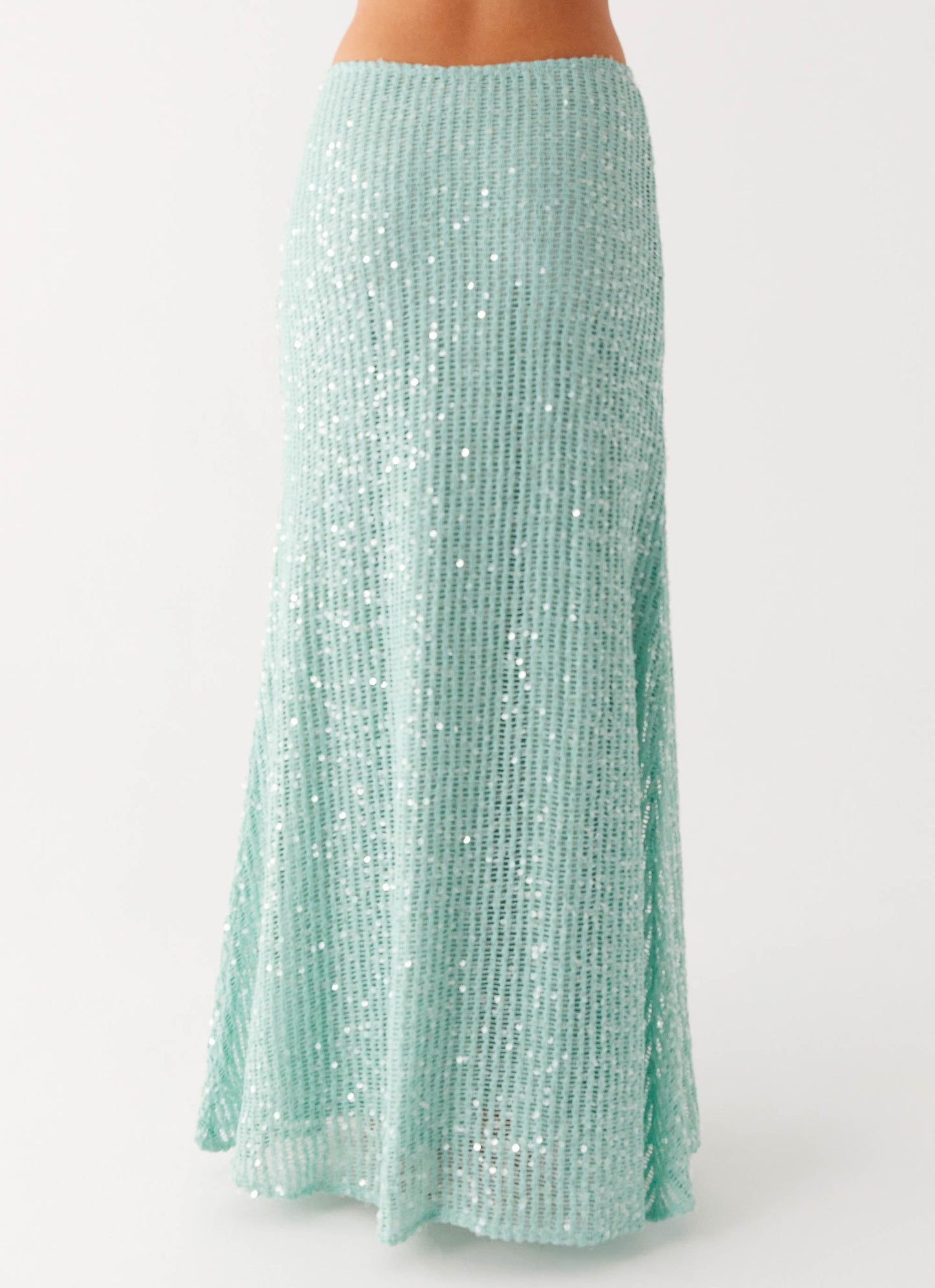 Amoura Sequin Low Rise Maxi Skirt - Mint Sage