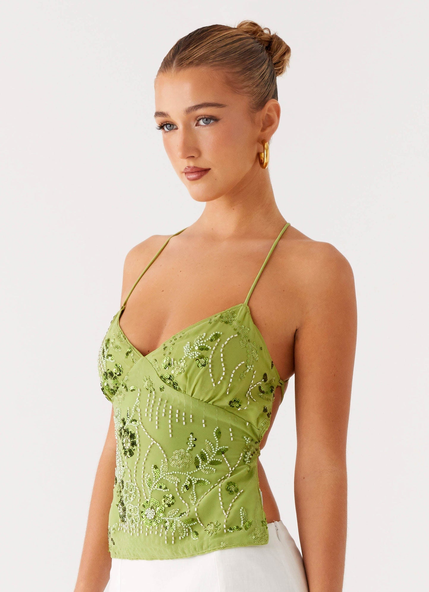 Kamilla Sequin Cami Top - Lime