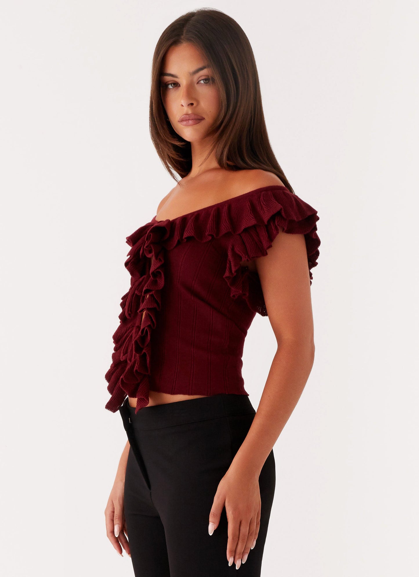 Keeta Frill Top - Burgundy