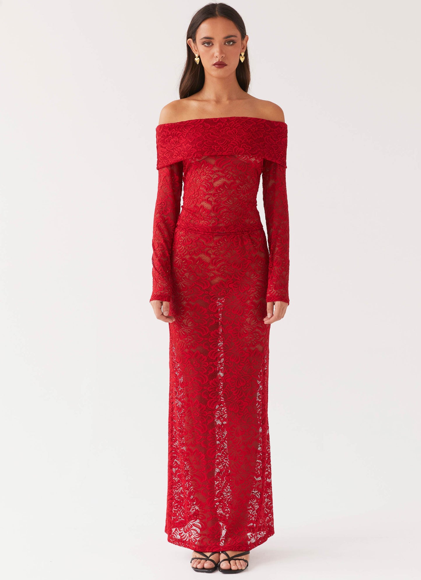 Zephyra Lace Maxi Skirt - Red