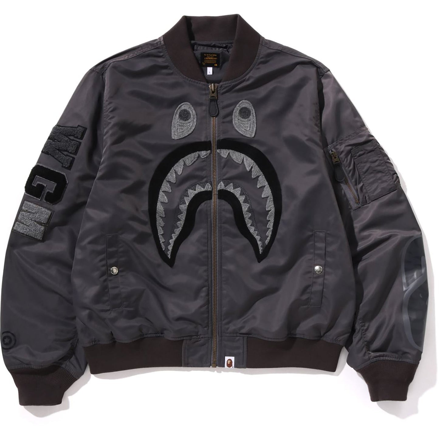 TONAL CHAIN STITCH SHARK BOMBER JACKET MENS