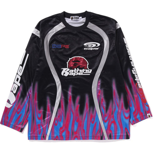 FLAME PATTERN MULTI LOGO RELAXED FIT FOOTBALL JERSEY MENS