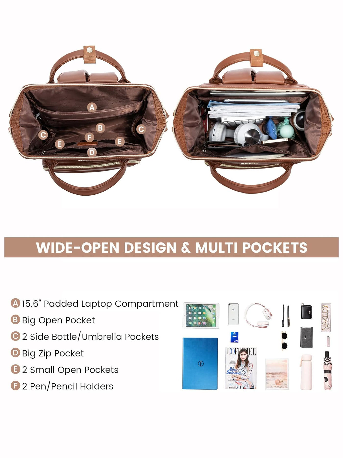 Leather Laptop Backpack, 15.6-18