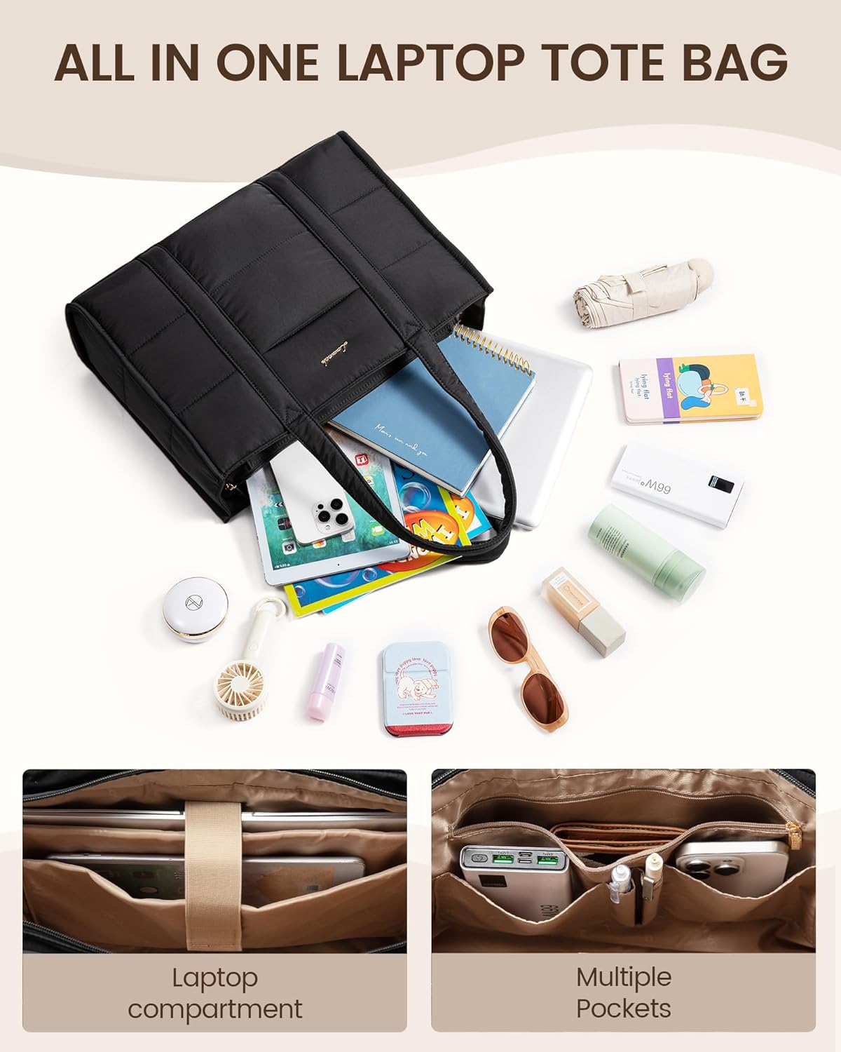 Puffer Tote Bag, 15.6 17