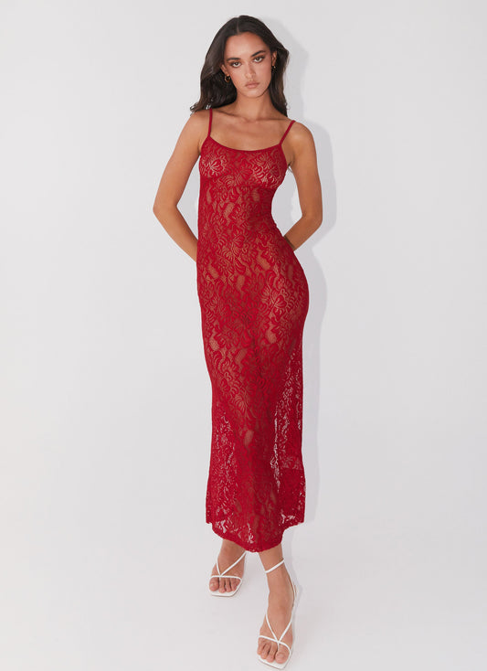 Leona Lace Maxi Dress - Red Rose